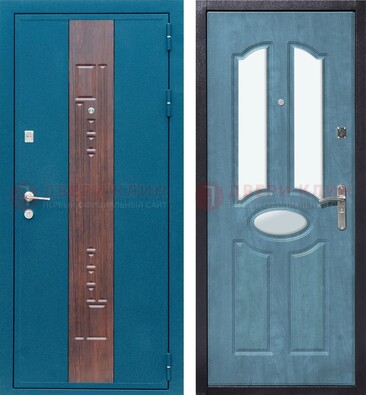 Голубая металлическая дверь МДФ с тремя зеркальными вставками ДЗ-78 в Луховицах