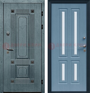 Голубая филенчатая дверь с МДФ и зеркальными вставками внутри ДЗ-80 в Луховицах