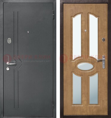 Железная серая дверь с порошковым напылением и МДФ с зеркалом ДЗ-90 в Луховицах