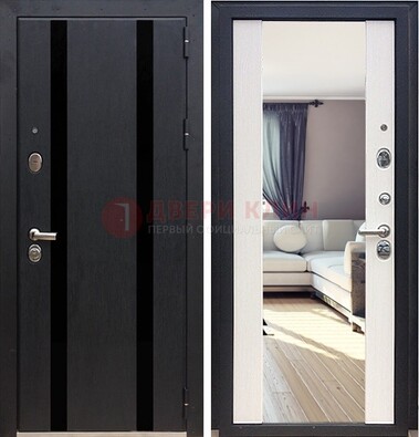 Черная входная дверь с зеркалом МДФ внутри ДЗ-9 в Луховицах