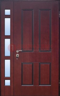 Красная входная полуторная дверь со стеклом ПЛ-10 в Луховицах